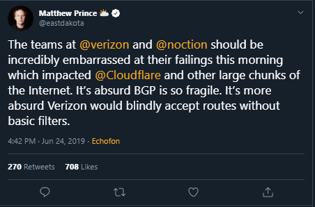 Cloudflare CEO tweet